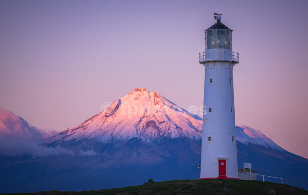 Cape Egmont Lighthouse and Mount Taranaki, New Zealand